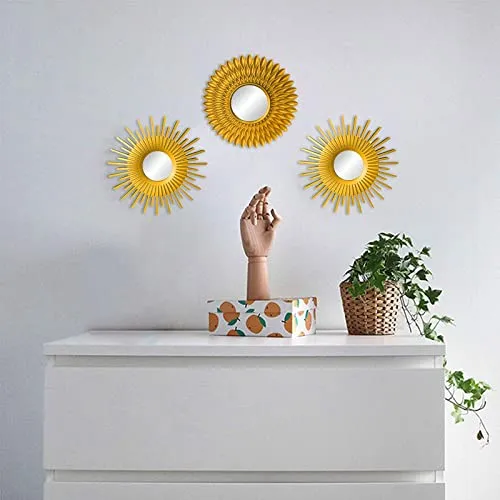 ATORSE® Round Hanging Mirror Home Dresser Decor Wall Mirrors Sun Shaped Gold