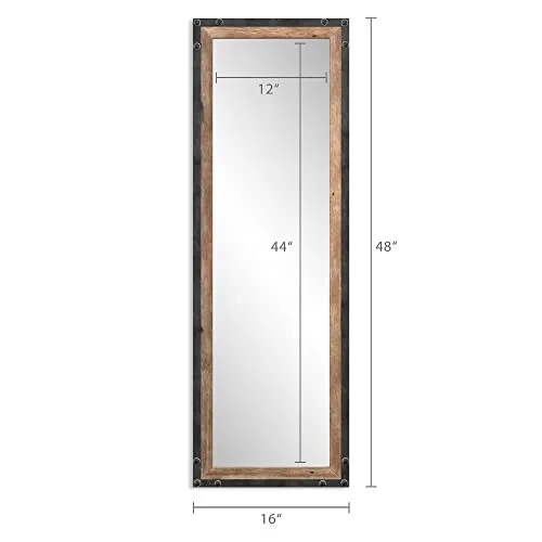 Barnyard Designs 16x48 Leaner Floor Mirror Full Length, Large Rustic Wall Mirror, Free Standing Leaning Hanging Wood and Metal Mirror Full Size, Farmhouse Long Mirror Bedroom Living Room, Brown