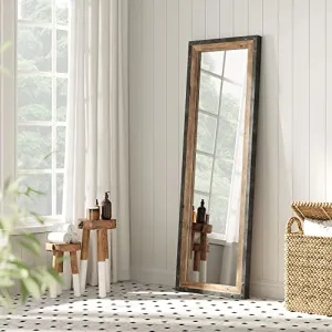 Barnyard Designs 16x48 Leaner Floor Mirror Full Length, Large Rustic Wall Mirror, Free Standing Leaning Hanging Wood and Metal Mirror Full Size, Farmhouse Long Mirror Bedroom Living Room, Brown