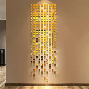 Bikri Kendra - 100 Square Golden Decorative Unframed Mirror Stickers For Wall, Wall Unframed Mirror Stickers, 3D Acrylic Stickers Wall Stickers For Hall Room, Bed Room, Kitchen Living Room Kids Room.