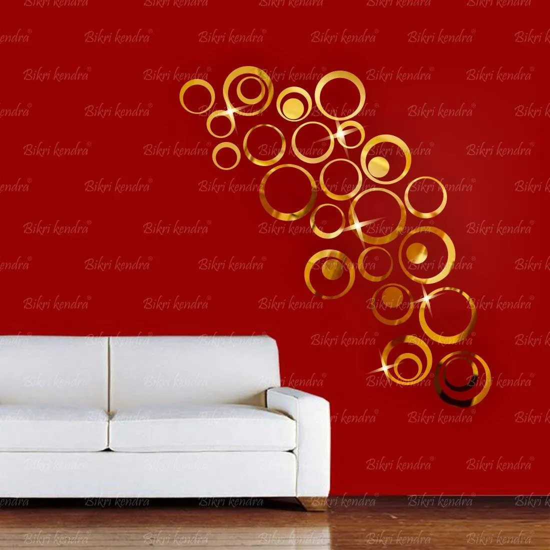 Bikri Kendra - 3D Acrylic Mirror Wall Decor Stickers - for Drawing Room Living Room Bedroom Kids Room Home & Office Sticker (30 Golden Rings)