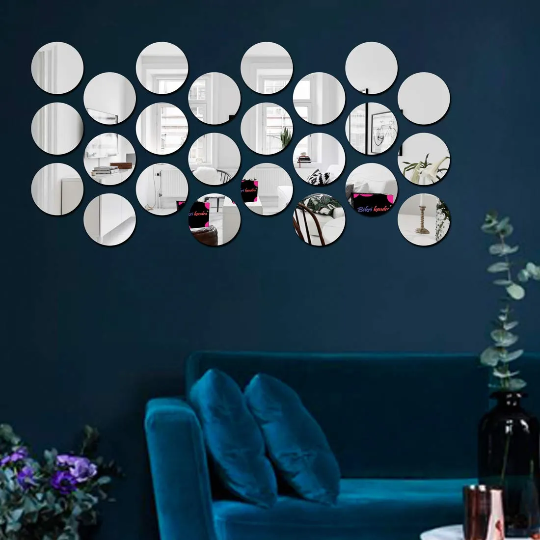 Bikri Kendra Glass Circle Silver 3D Acrylic Round Mirror Wall Stickers - 19 Pc