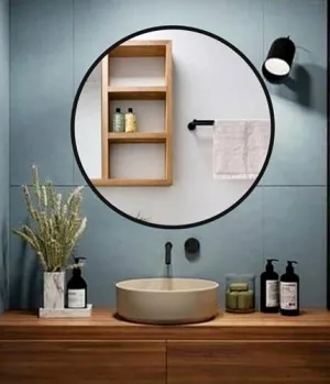 Black Round Wall Mirror I Metal Frame I Modern Design Metal Frame I Bathroom Wash Basin, Bedroom, Drawing Room (Black, 30")