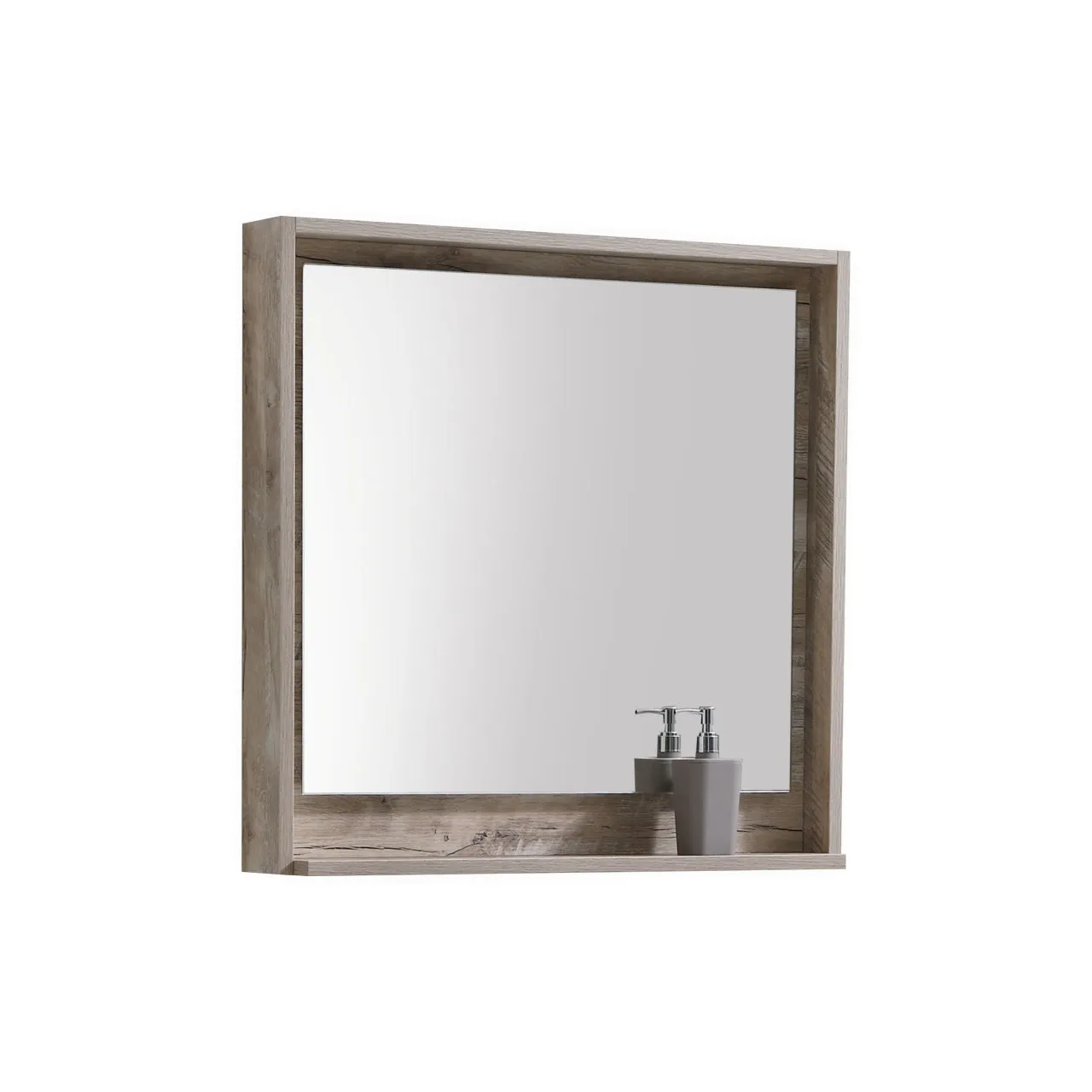 BLISS- 30" Nature Wood, Mirror With Wood Frame and Bottom Shelf