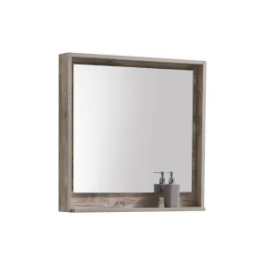 BLISS- 30" Nature Wood, Mirror With Wood Frame and Bottom Shelf