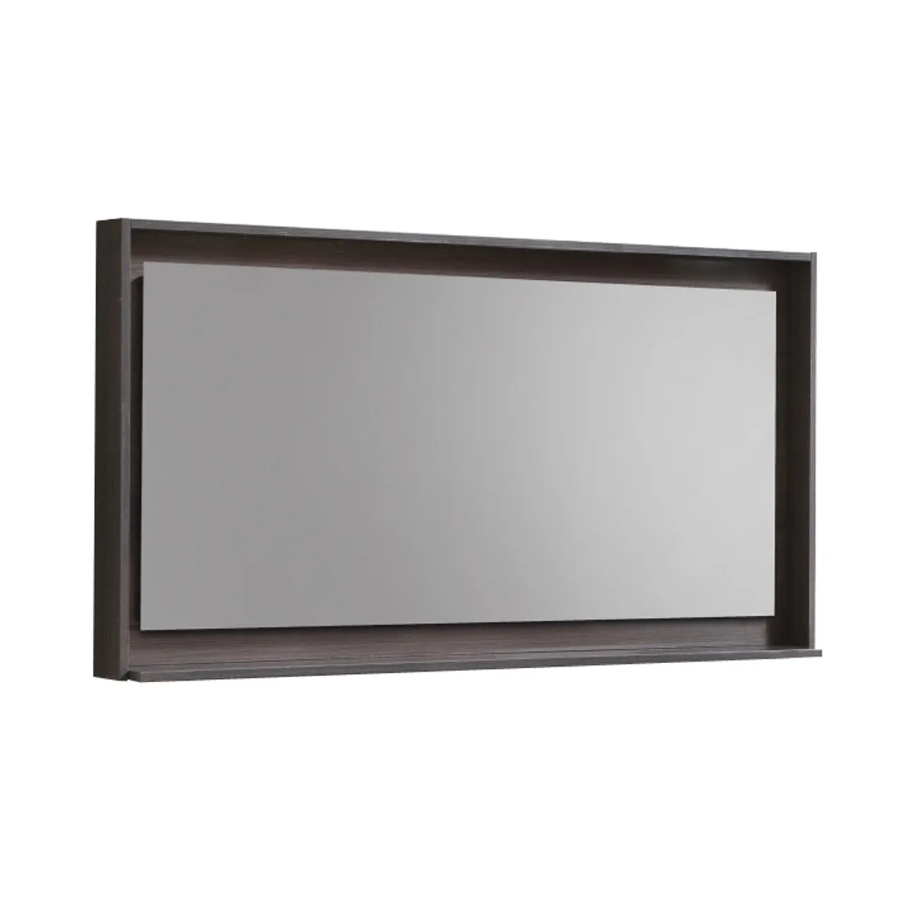 BLISS- 48" GREY OAK, Mirror With Wood Frame and Bottom Shelf