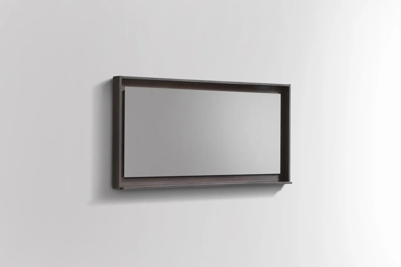 BLISS- 48" GREY OAK, Mirror With Wood Frame and Bottom Shelf