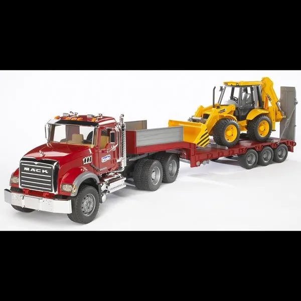 Bruder MACK Granite Flatbed Truck w/ JCB Loader Backhoe