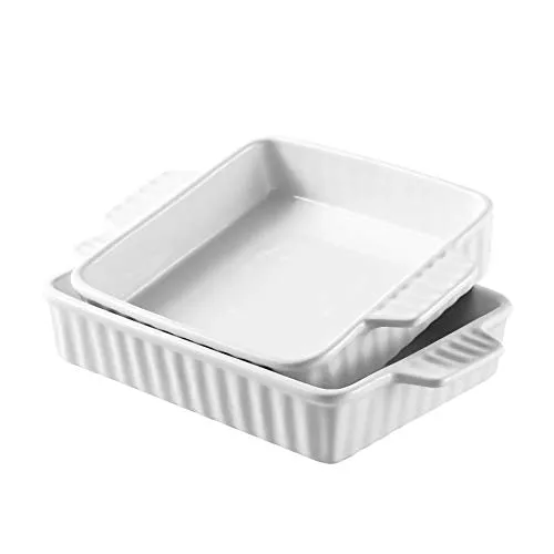 Bruntmor Set of 2 Rectangular Ceramic Bakeware Pans White