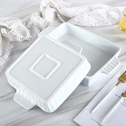 Bruntmor Set of 2 Rectangular Ceramic Bakeware Pans White