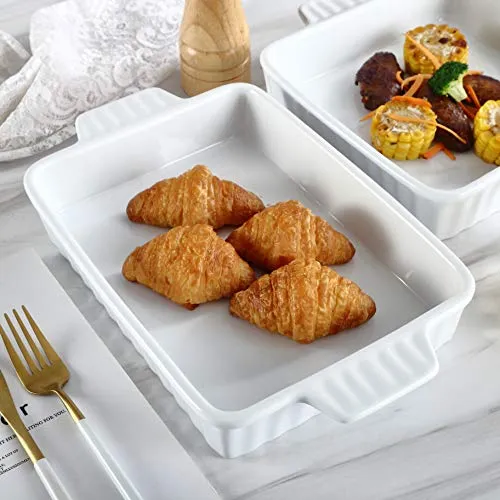 Bruntmor Set of 2 Rectangular Ceramic Bakeware Pans White