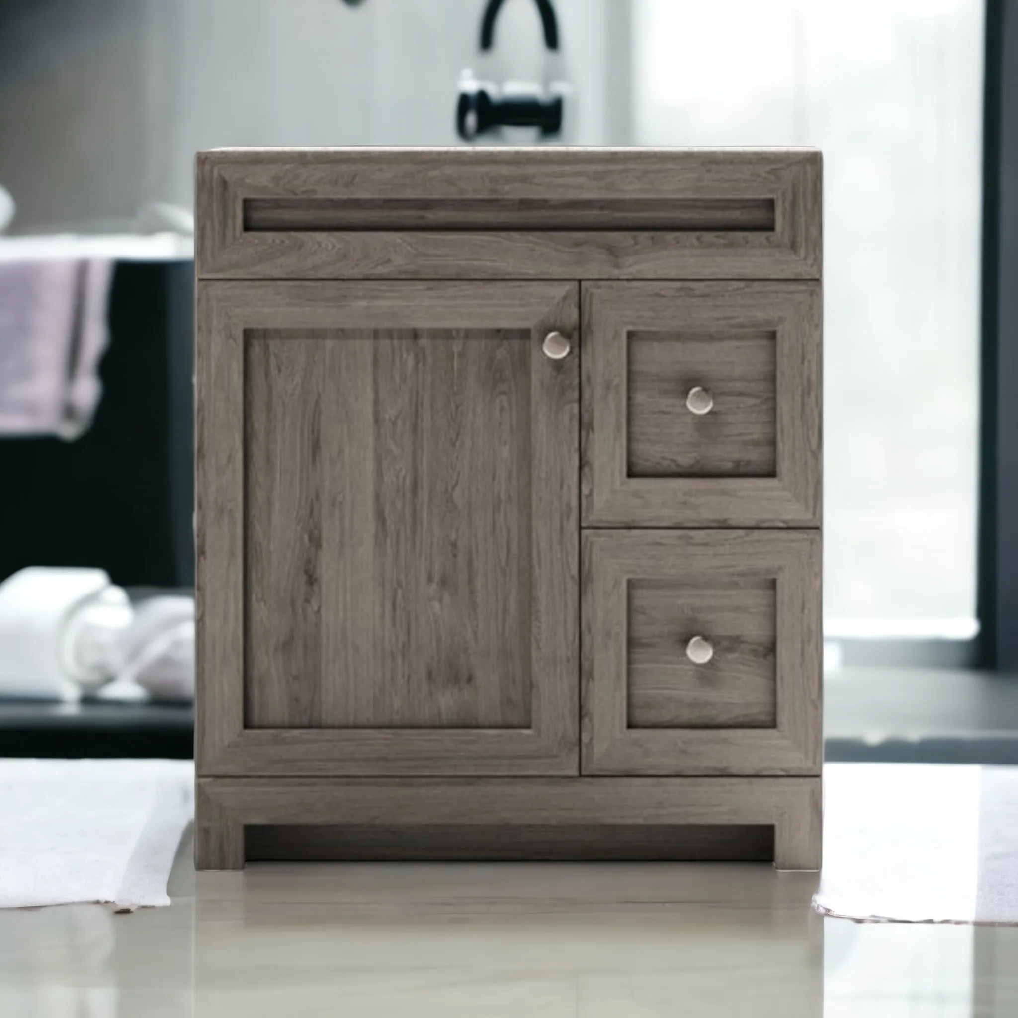 CABINETSMITH- 30" CANADIAN Bathroom Vanity With Quartz top, Right hand drawers (8 COLORS AVAILABLE )