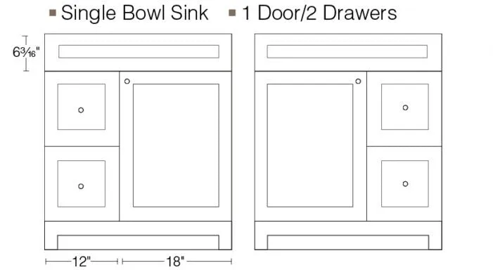 CABINETSMITH- 30" CANADIAN Bathroom Vanity With Quartz top, Right hand drawers (8 COLORS AVAILABLE )