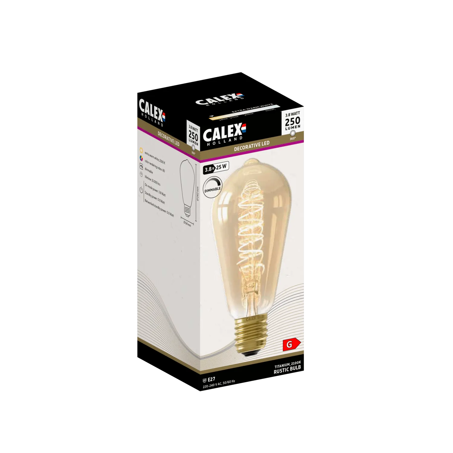 Calex Spiral Filament LED Lamp - E27 - ST64 - Gold - 3.8W - Dimmable