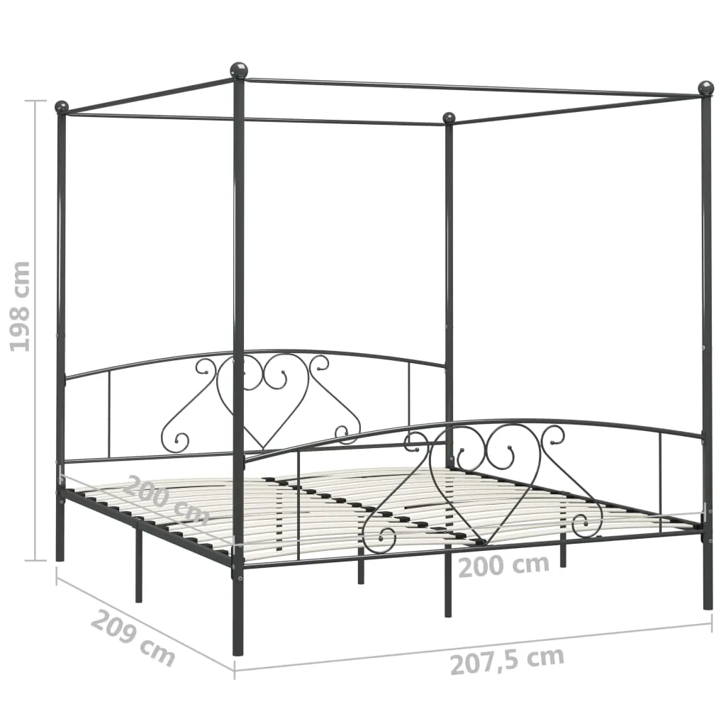 Canopy Bed Frame Grey Metal 200x200 cm