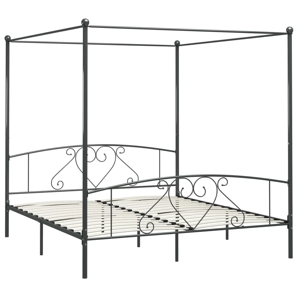 Canopy Bed Frame Grey Metal 200x200 cm