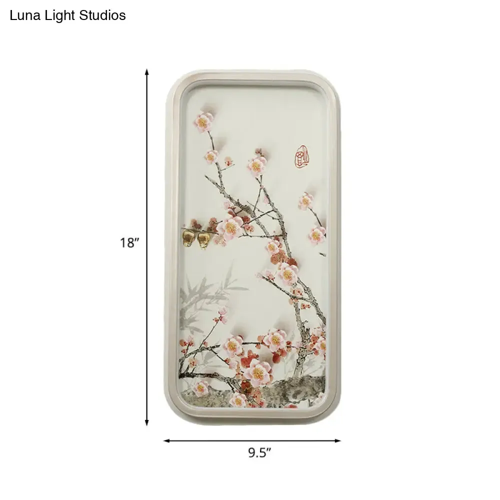 Chinese Style LED Corridor Wall Lamp (Pink Plum Blossom Mural) with Metal Shade