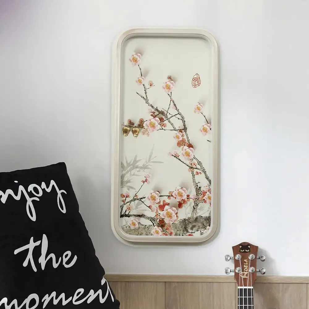 Chinese Style LED Corridor Wall Lamp (Pink Plum Blossom Mural) with Metal Shade