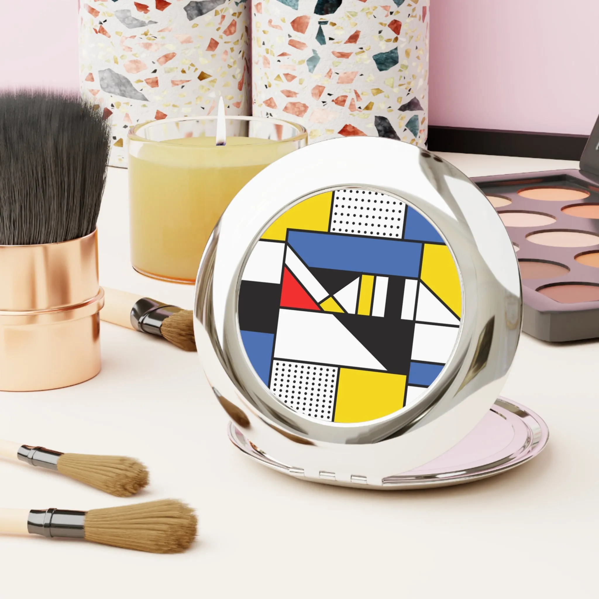 Compact Travel Mirror, Gift for her, gift for women, Gift for mother in law, Gift for girlfriend - Mondrian design (shipping from US)