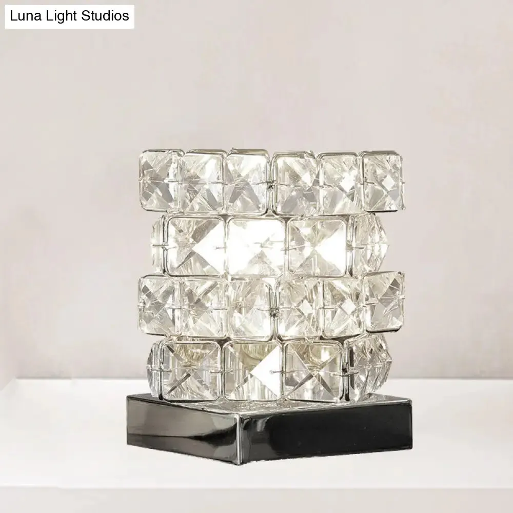 Crystal Rubik Cube Mini Table Lamp: Stylish Bedroom Nightstand Light in Silver/Gold