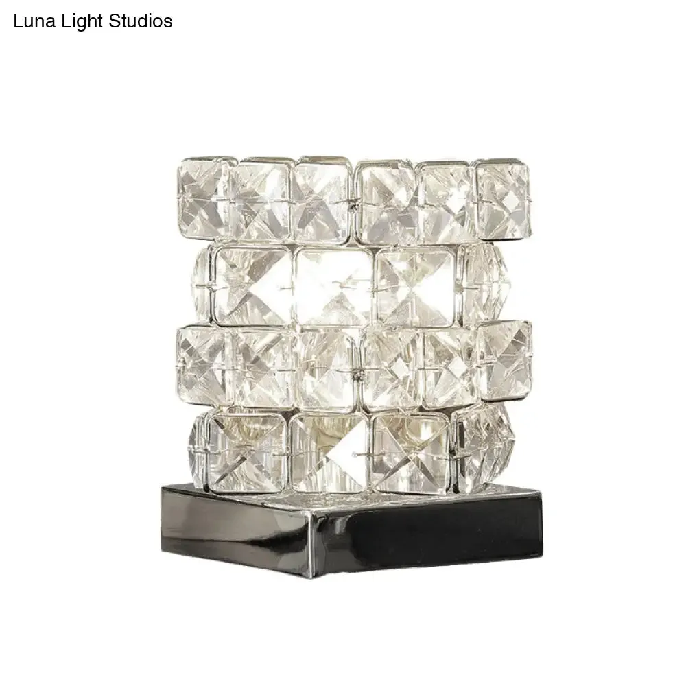 Crystal Rubik Cube Mini Table Lamp: Stylish Bedroom Nightstand Light in Silver/Gold