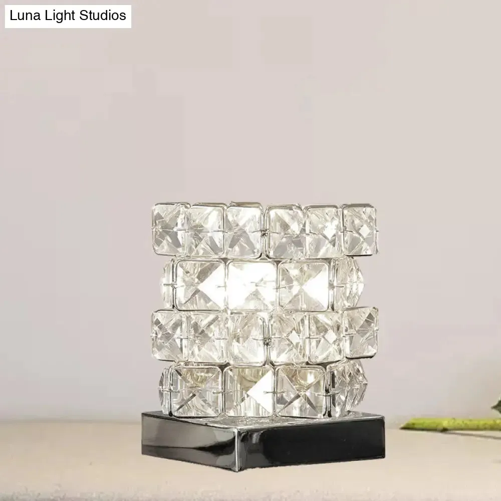 Crystal Rubik Cube Mini Table Lamp: Stylish Bedroom Nightstand Light in Silver/Gold