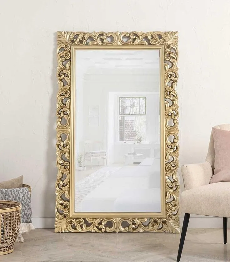 DENCOITRY Wooden Hand Carved Golden Mirror Frame for Bedroom || Home Decor || Living Room || Vertical or Horizontal Hanging || Antique Golden Finish || without Mirror || 36 X 24 inches ||