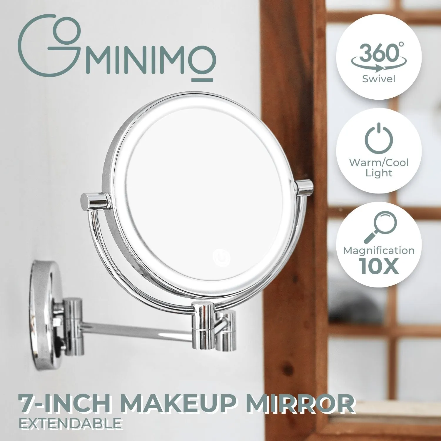 Dual-Sided LED Makeup Mirror with 10x Magnification, USB - GOMINIMO