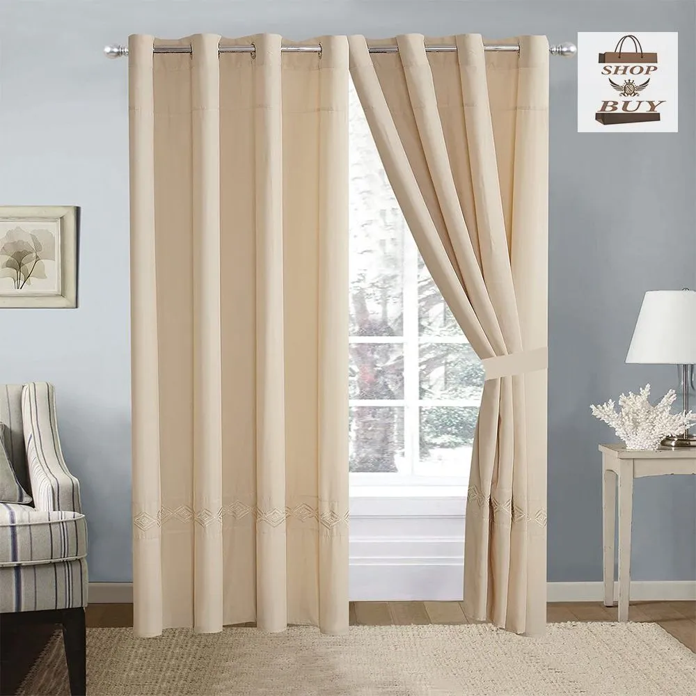 Elegant Embroidered Curtains - Ivory