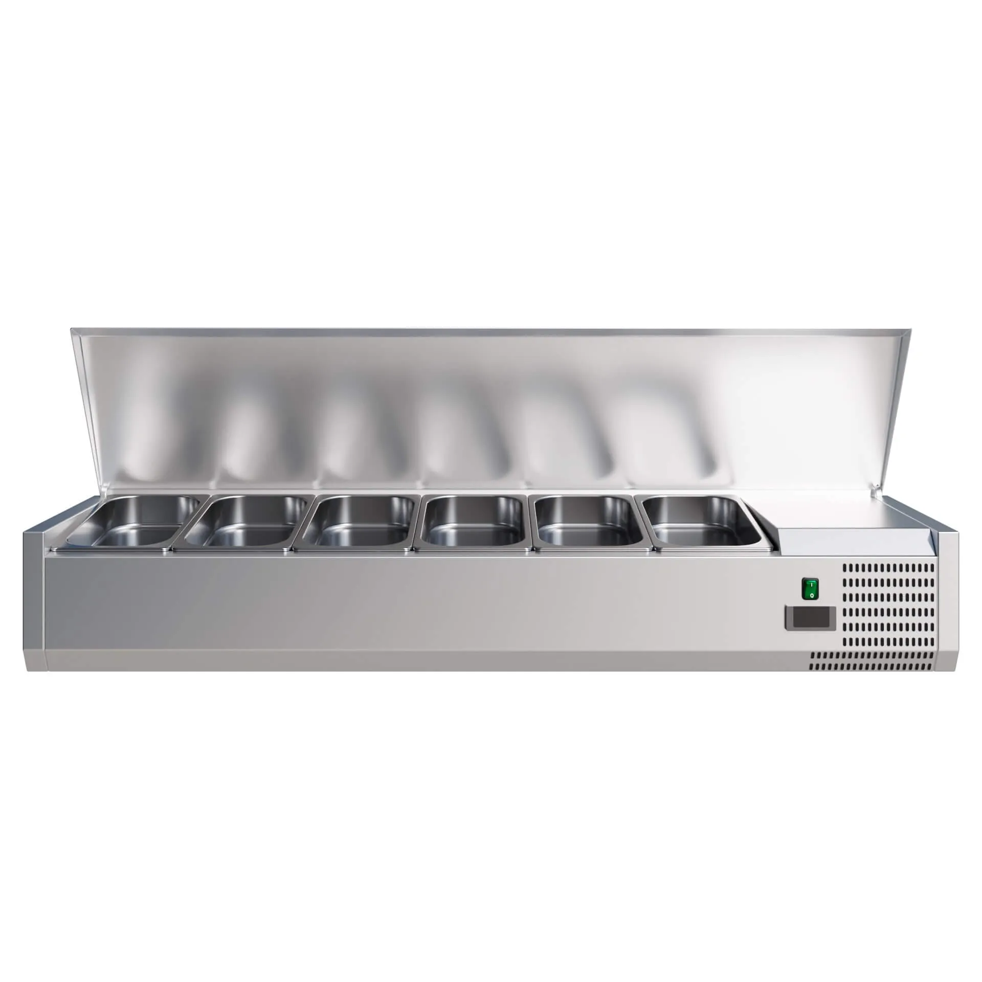 Empire Refrigerated Counter Top Servery Prep Unit 5 x 1/3 & 1 x 1/2 GN Stainless Steel Lid - EMP-VRX1500380SL