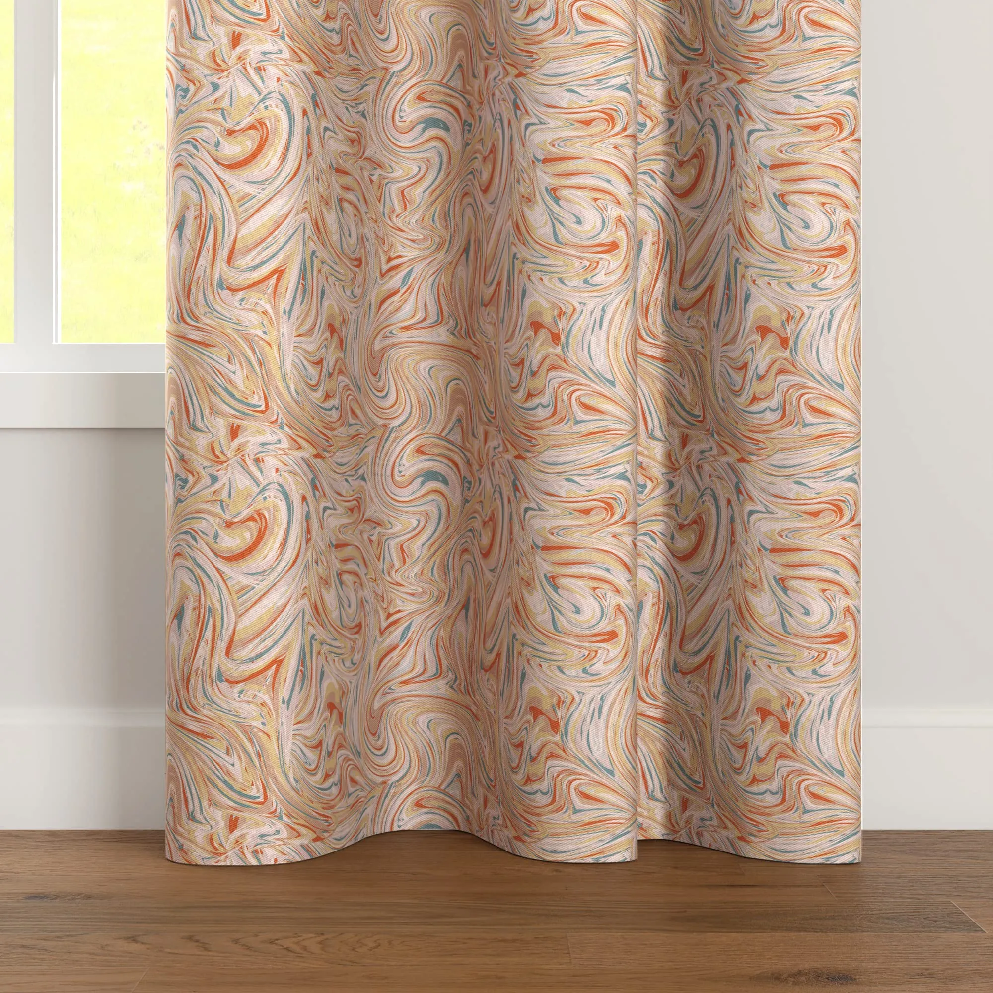 Encasa Homes Blackout Curtains (8 ft, 2 Panels) - Room Darkening - Floral Digital Print with Grommets, 85% Light Blocking, Sound & Heat Reducing - Marble Peach