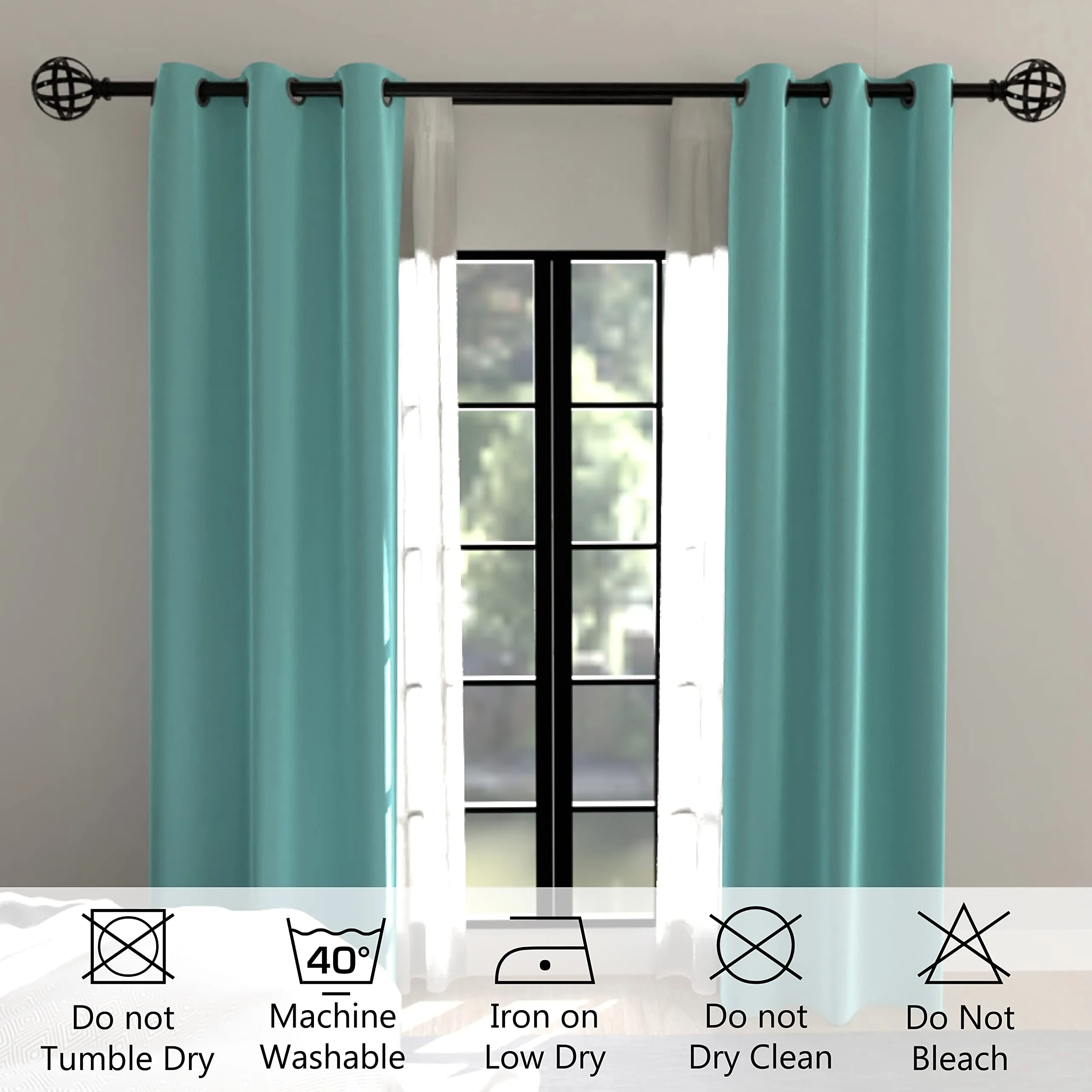 Encasa Homes Room Darkening Blackout 5 ft Window Curtains, Solid Colour Curtains to Reduce Heat, Sound, Upto 80% Block Light (Set of 2). 44x60 in - Teal