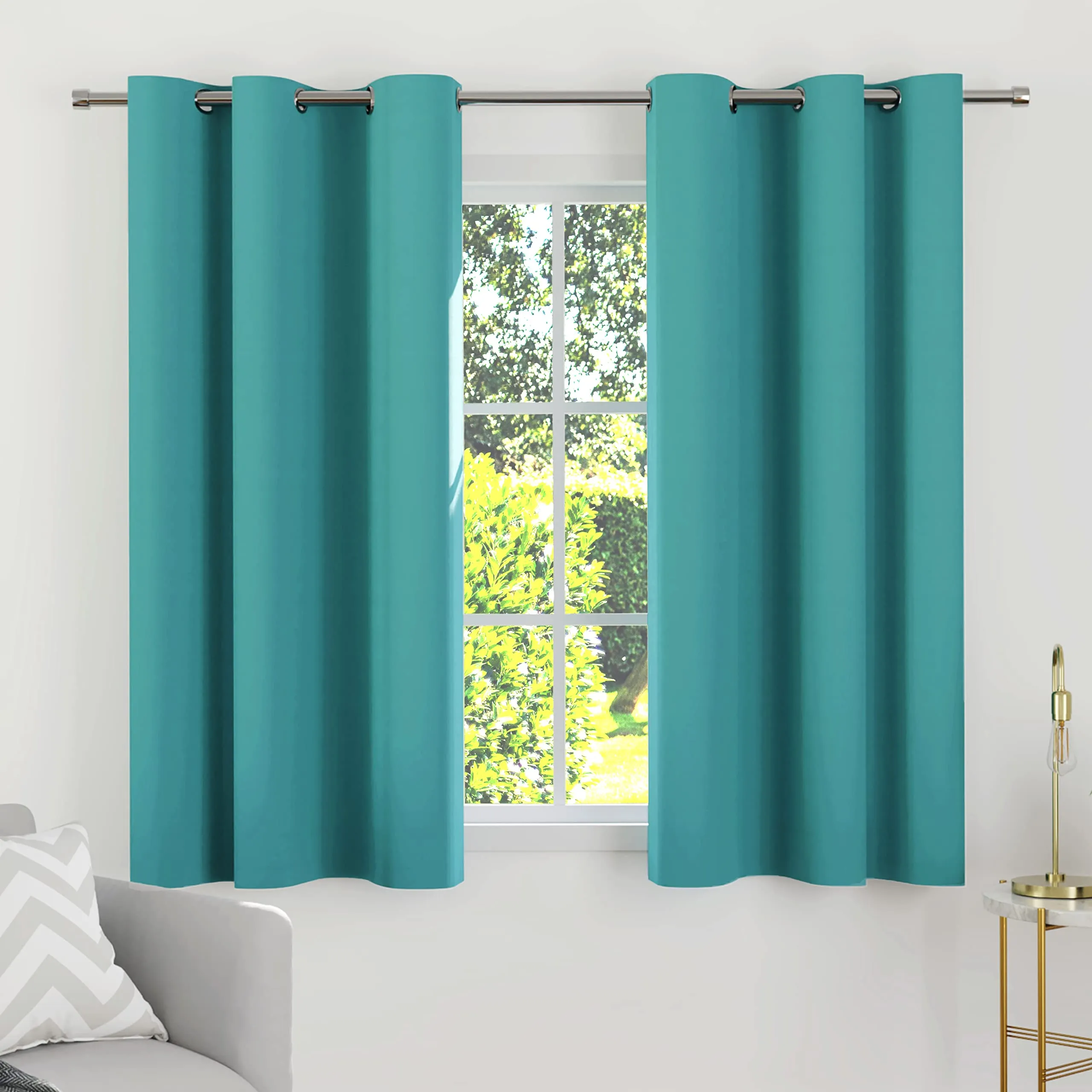 Encasa Homes Room Darkening Blackout 5 ft Window Curtains, Solid Colour Curtains to Reduce Heat, Sound, Upto 80% Block Light (Set of 2). 44x60 in - Teal