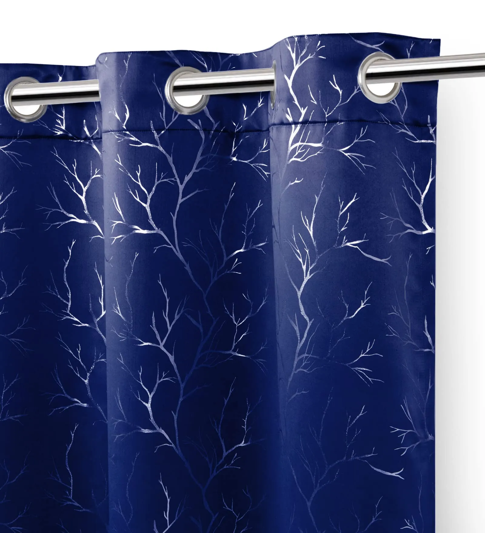 Encasa Homes Room Darkening Blackout Curtains 2 Panels Silver Foil Printed Plain Colours for Kids Bedroom, Living Room with Grommet, 85% Light Blocking, Sound & Heat Reducing, 7 ft -Twigs Navy