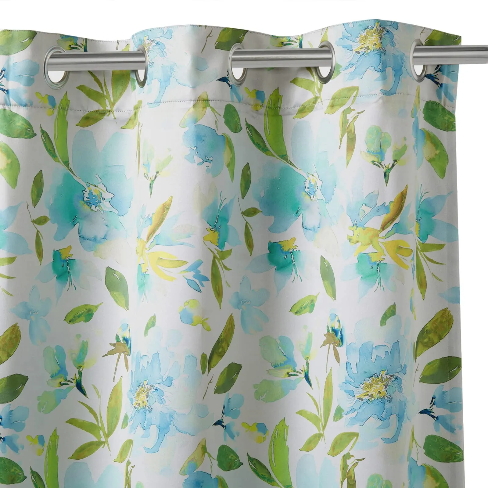 Encasa Homes Window Curtains (5 ft, 2 Panels) I Semi-Blackout 85% Room Darkening I Floral Print on Silver Ground I 6 Eyelets I Sound & Heat Reducing - F1 Aqua