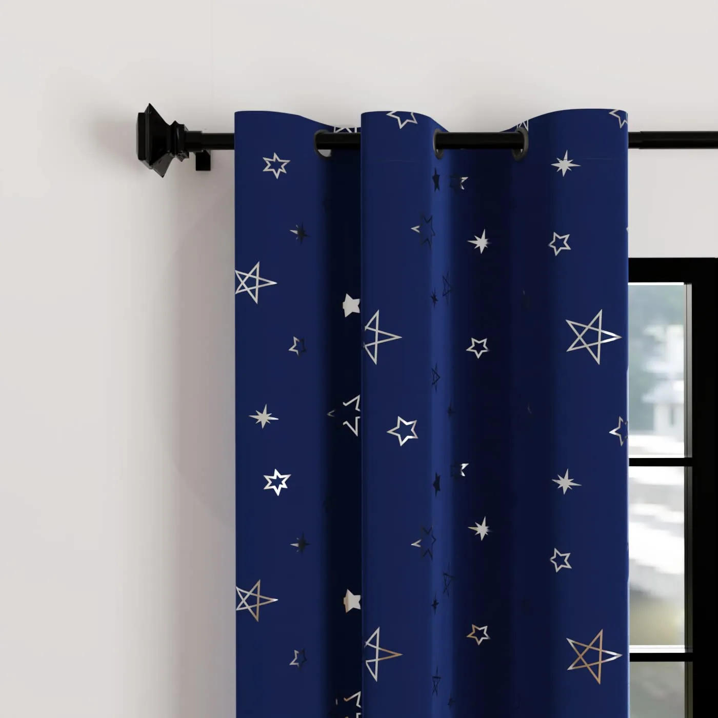 Encasa Polyester Printed Curtains With Grommet (Navy, 7 Feet)(Eyelet;Blackout)