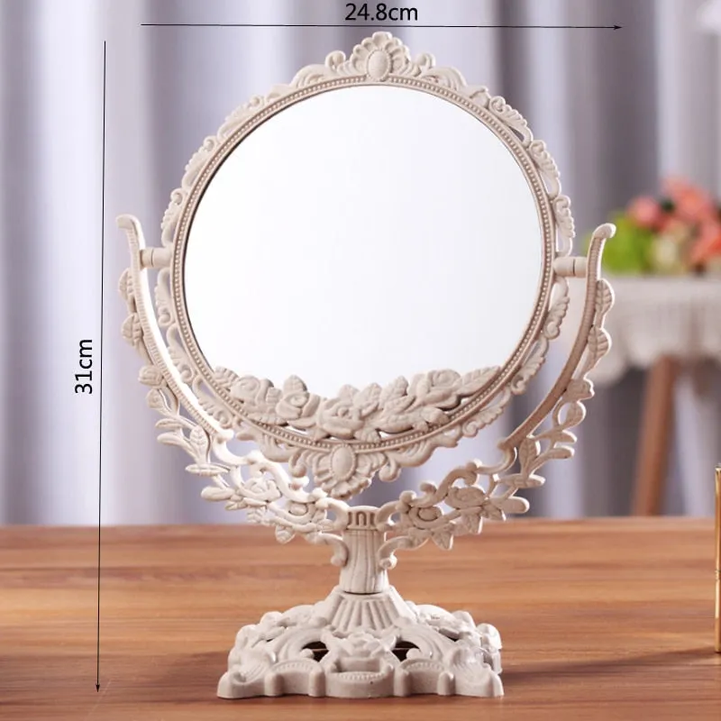 European Retro Desktop Makeup Mirror LOVE Rotatable Gothic Mirror Decorative Round Oval Heart-Shaped Makeup Mirror