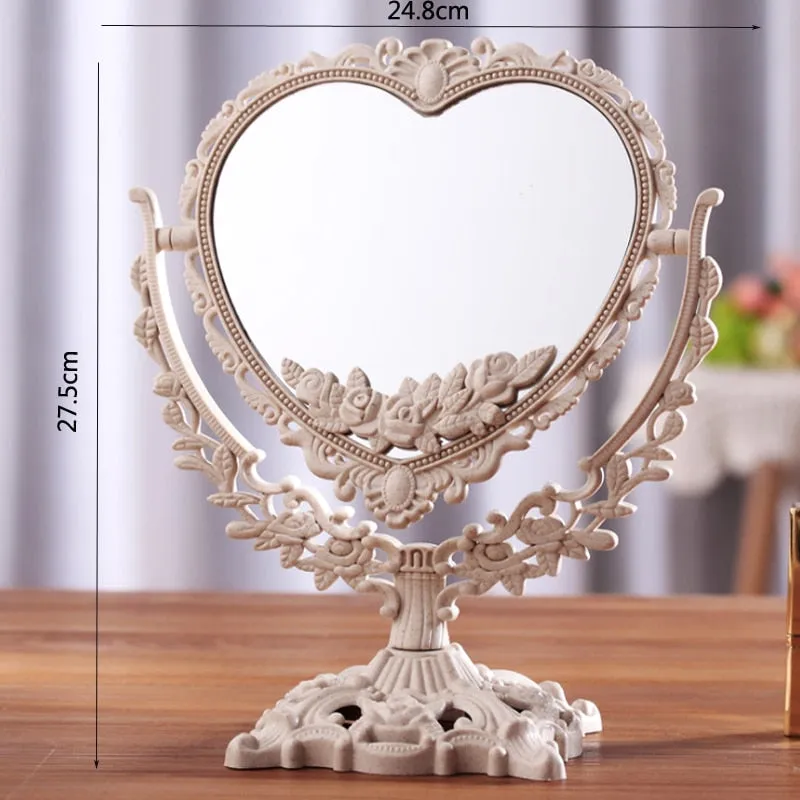 European Retro Desktop Makeup Mirror LOVE Rotatable Gothic Mirror Decorative Round Oval Heart-Shaped Makeup Mirror