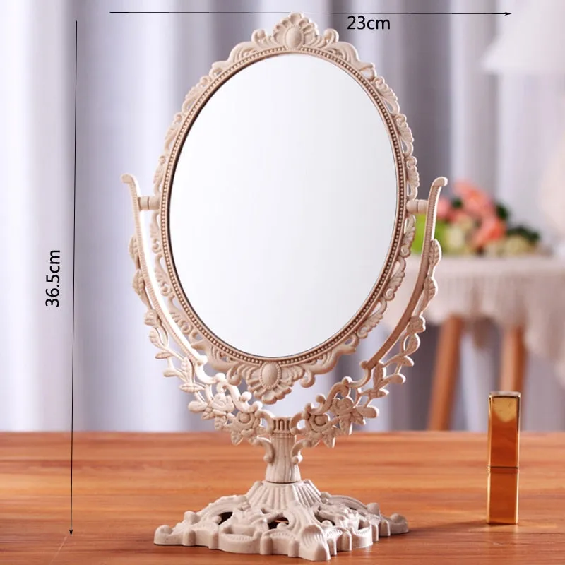 European Retro Desktop Makeup Mirror LOVE Rotatable Gothic Mirror Decorative Round Oval Heart-Shaped Makeup Mirror