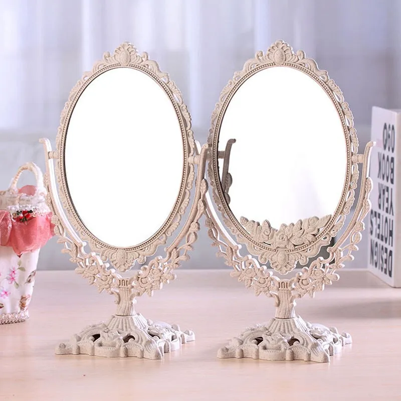 European Retro Desktop Makeup Mirror LOVE Rotatable Gothic Mirror Decorative Round Oval Heart-Shaped Makeup Mirror