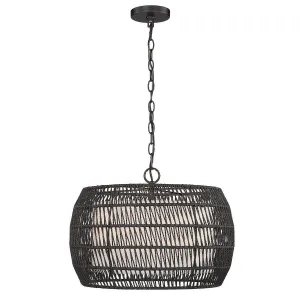 Everly 19 in. 4 Lights Chandelier Black Finish Modern Black Rattan