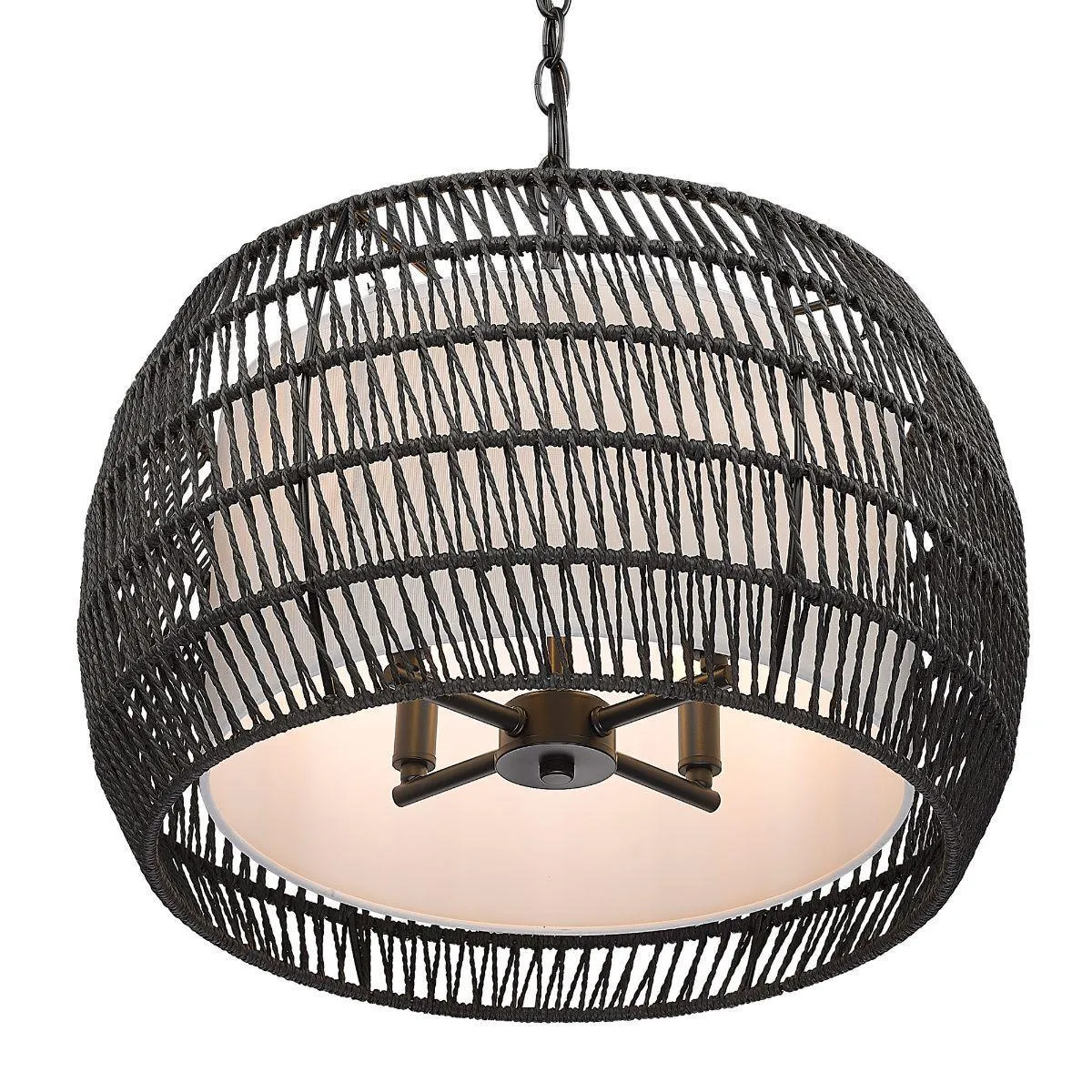 Everly 19 in. 4 Lights Chandelier Black Finish Modern Black Rattan