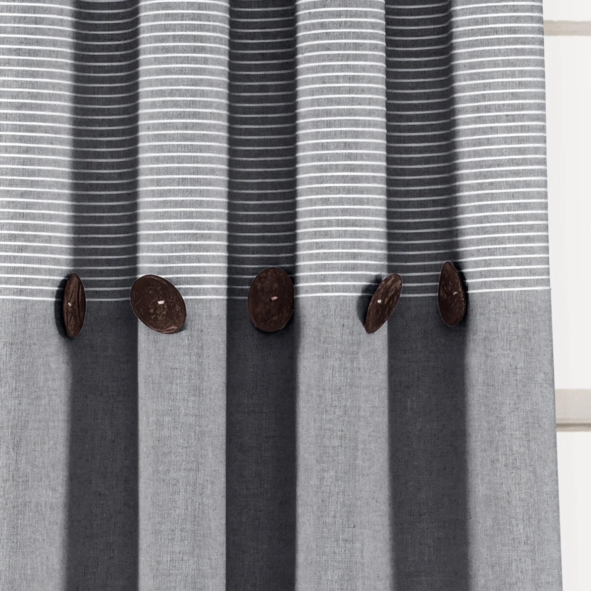 Farmhouse Button Stripe Yarn Dyed Woven Cotton Blend Window Curtain Panel Set