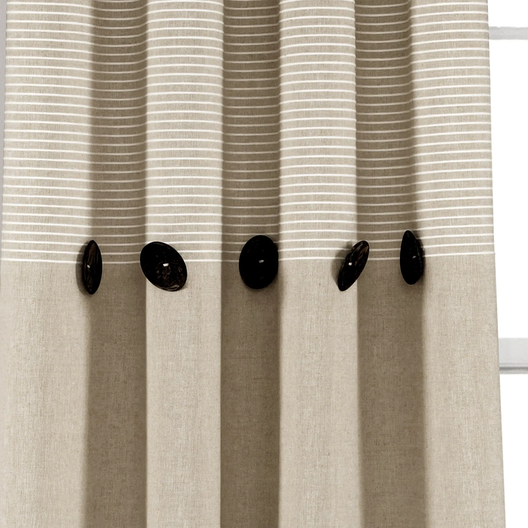 Farmhouse Button Stripe Yarn Dyed Woven Cotton Blend Window Curtain Panel Set