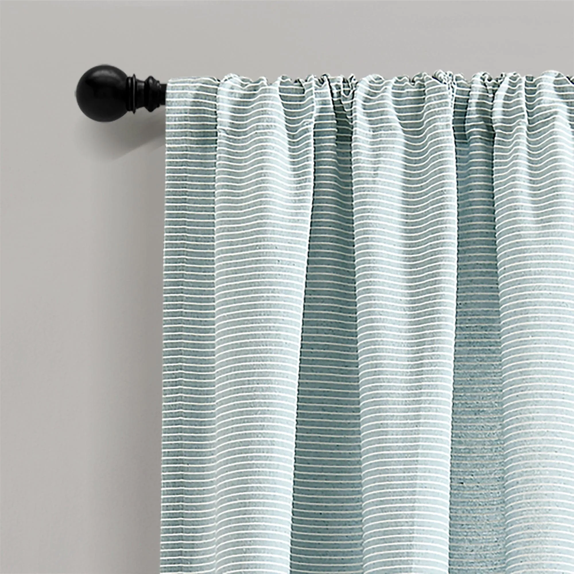 Farmhouse Button Stripe Yarn Dyed Woven Cotton Blend Window Curtain Panel Set