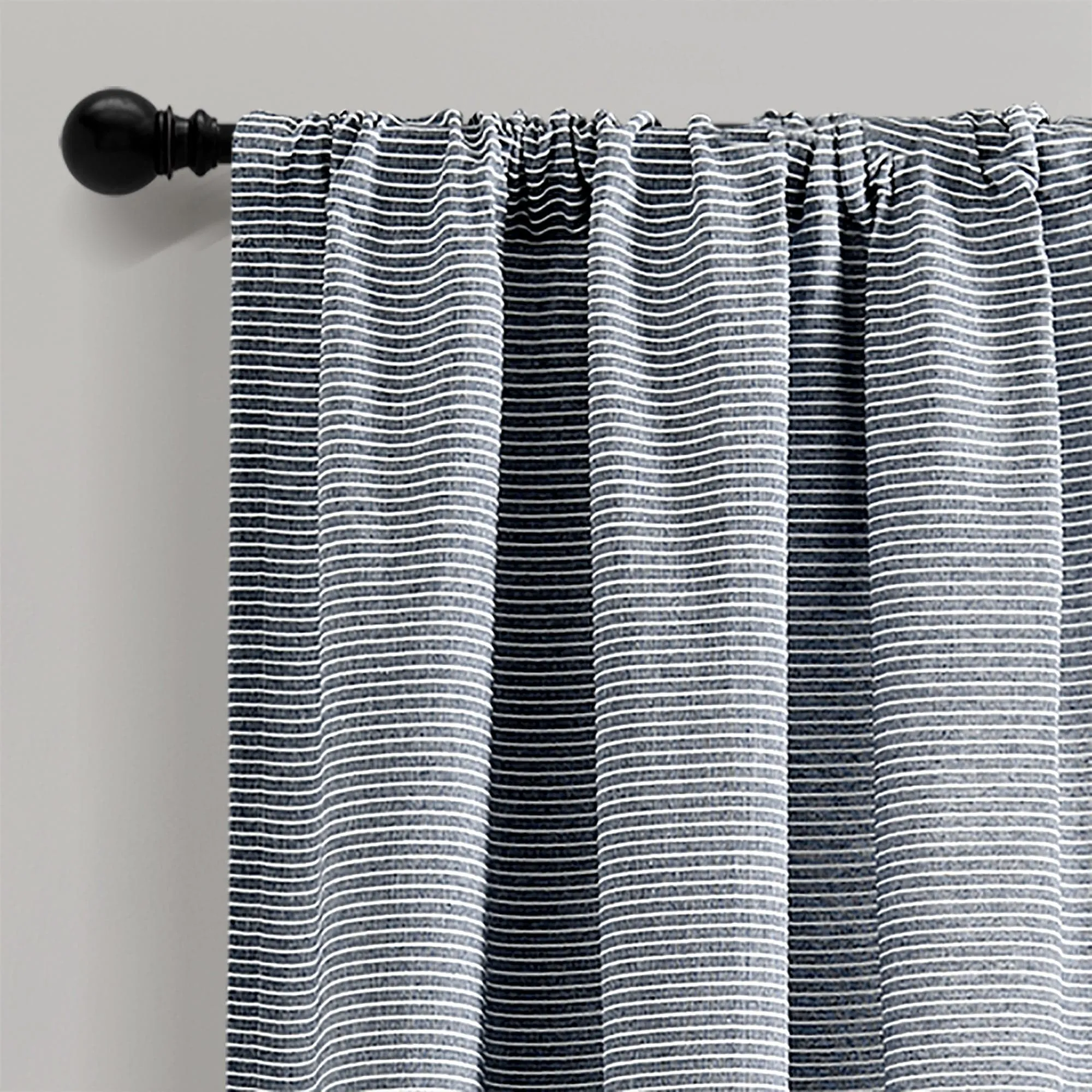 Farmhouse Button Stripe Yarn Dyed Woven Cotton Blend Window Curtain Panel Set