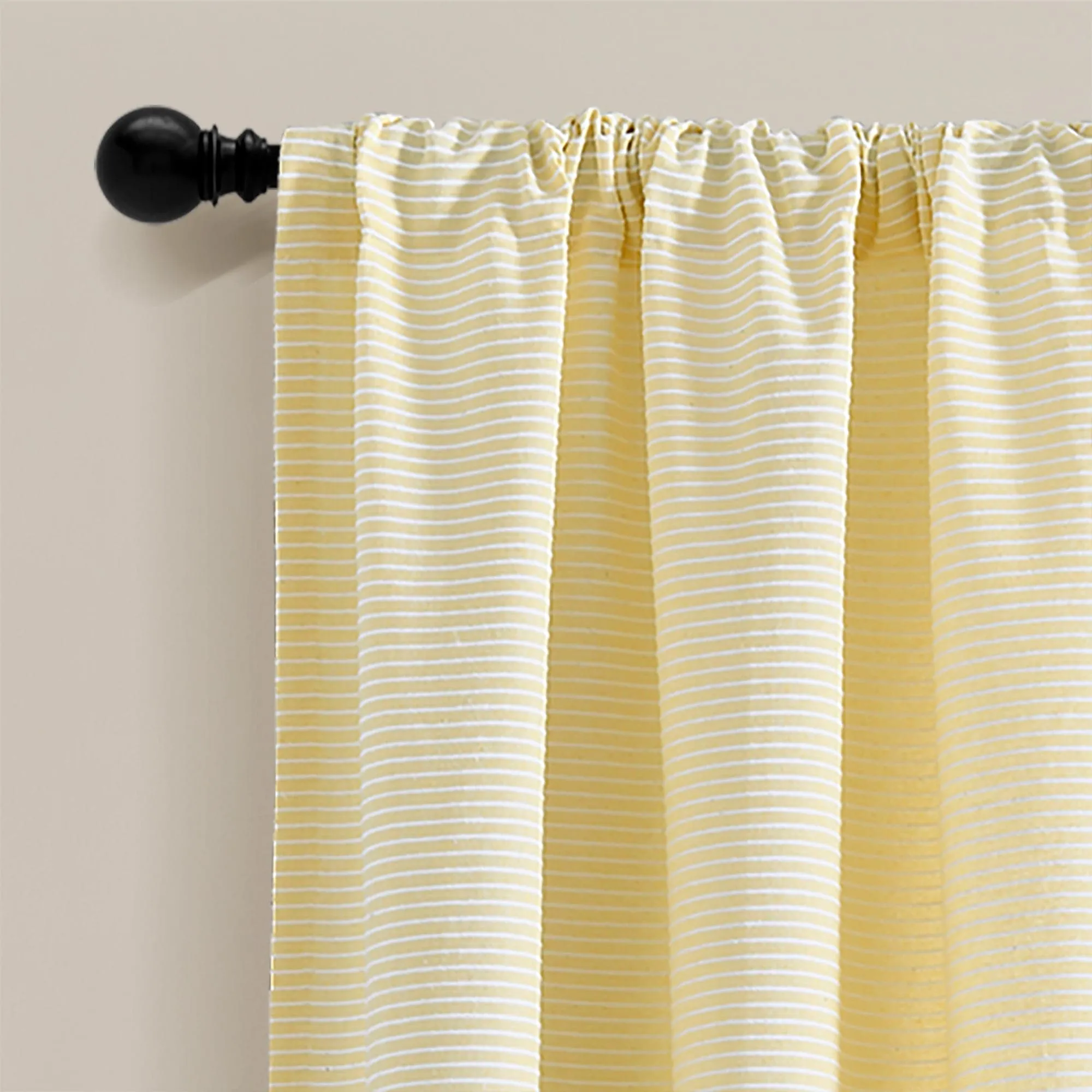 Farmhouse Button Stripe Yarn Dyed Woven Cotton Blend Window Curtain Panel Set