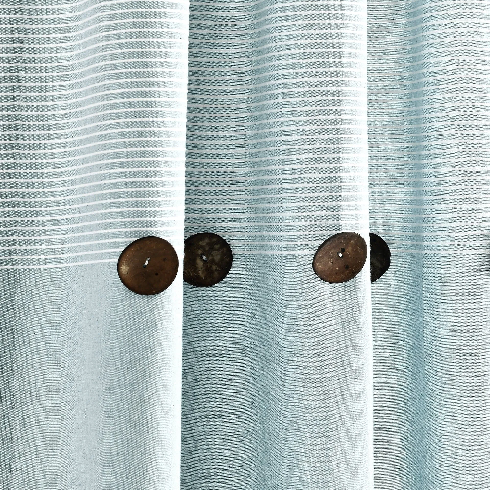 Farmhouse Button Stripe Yarn Dyed Woven Cotton Blend Window Curtain Panel Set