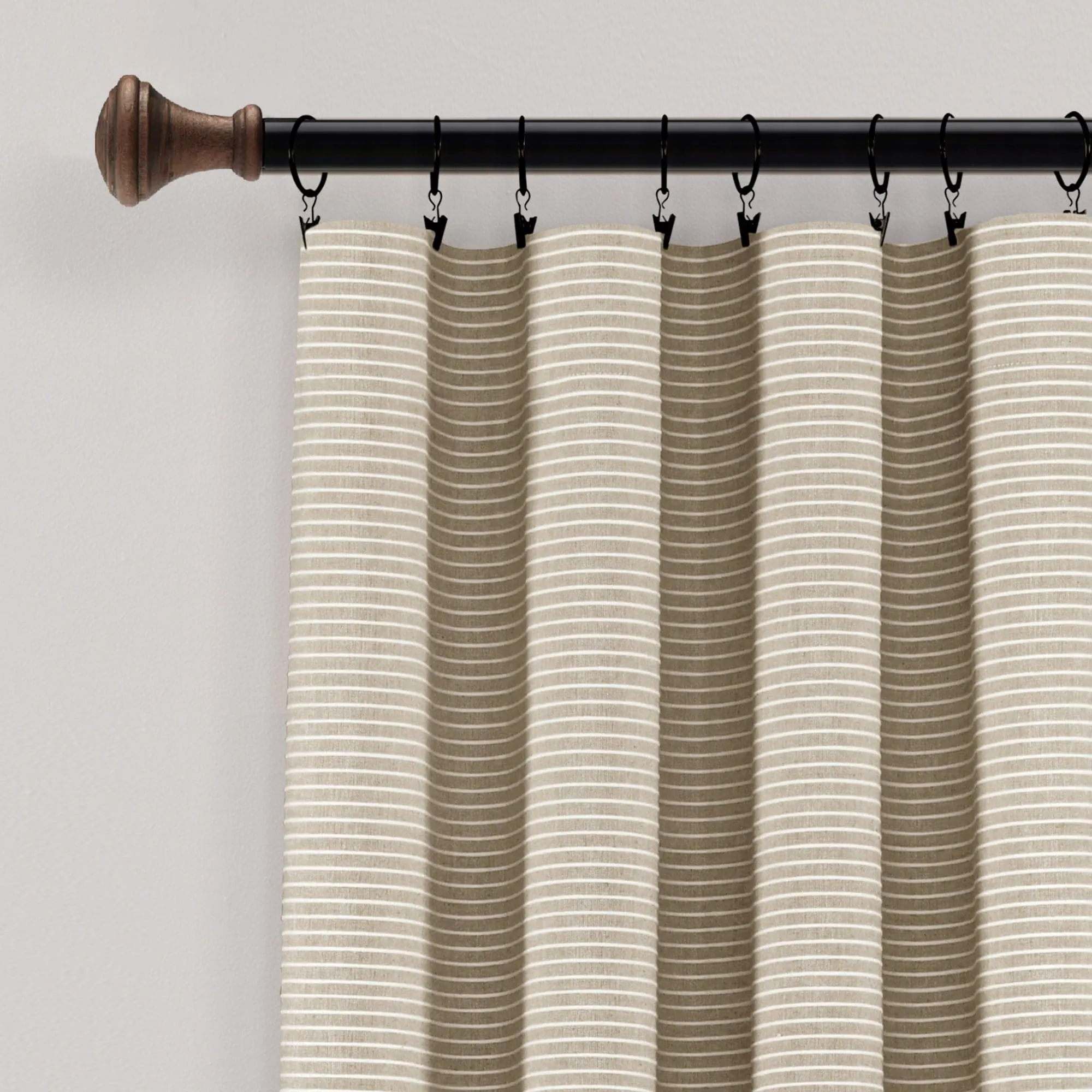 Farmhouse Button Stripe Yarn Dyed Woven Cotton Blend Window Curtain Panel Set