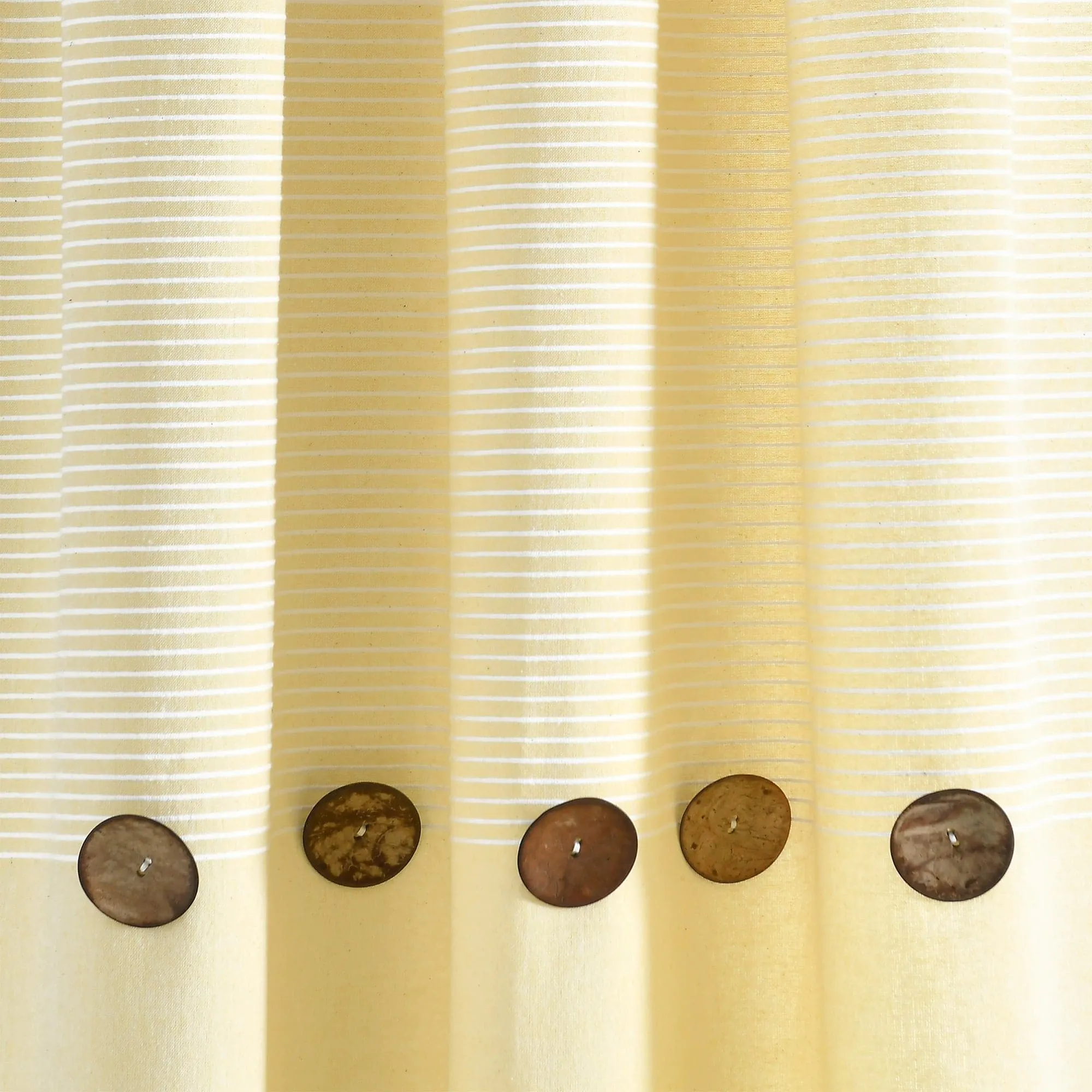 Farmhouse Button Stripe Yarn Dyed Woven Cotton Blend Window Curtain Panel Set